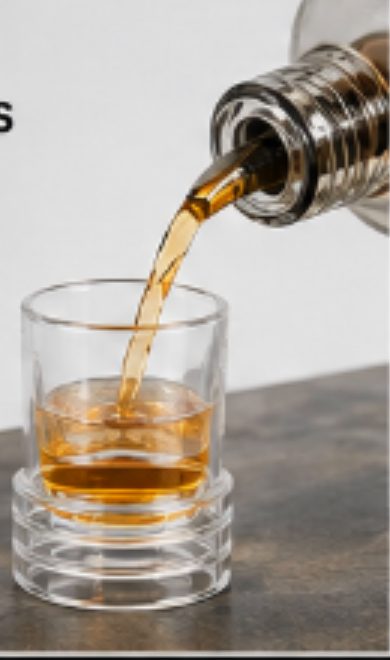 Pouring a one ounce shot from the built-in shot glass